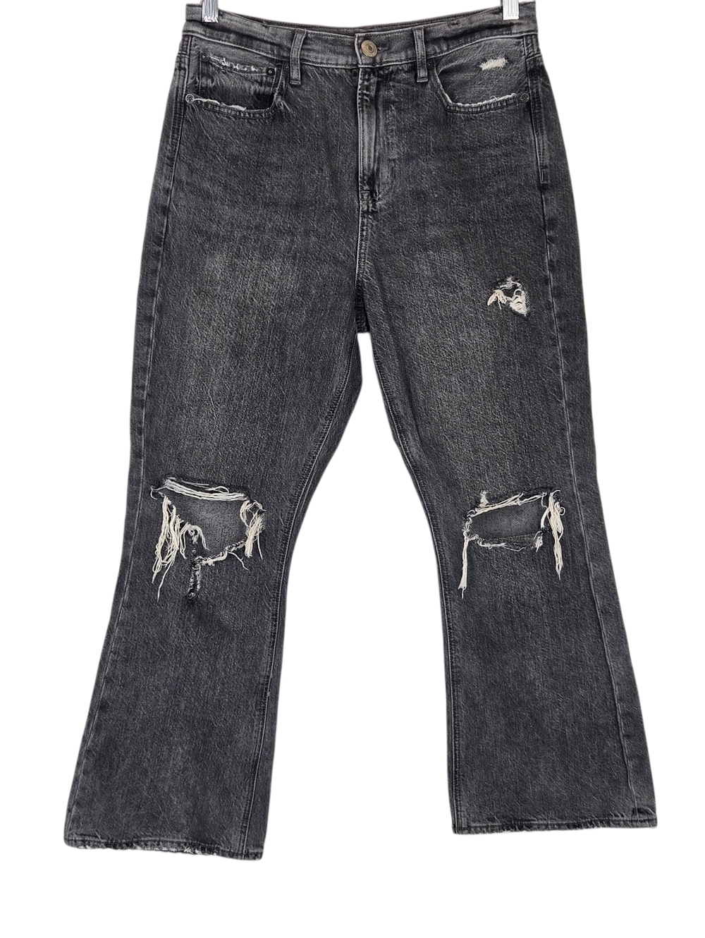 American Eagle 4 Short '90s Flare Jeans Comfort Stretch Waistband Ripped Black